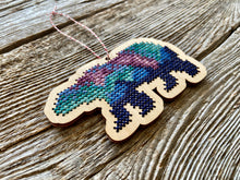 Load image into Gallery viewer, Northern lights bear cross stitch kit