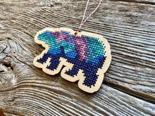 Load image into Gallery viewer, Northern lights bear cross stitch kit