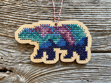 Load image into Gallery viewer, Northern lights bear cross stitch kit