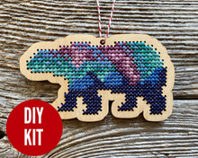 Load image into Gallery viewer, Northern lights bear cross stitch kit