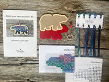 Load image into Gallery viewer, Northern lights bear cross stitch kit