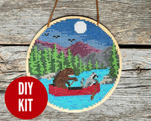 Load image into Gallery viewer, Canoe Friends cross stitch kit