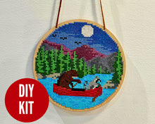 Load image into Gallery viewer, Canoe Friends cross stitch kit