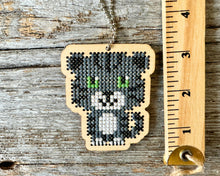 Load image into Gallery viewer, Charcoal cat DIY laser cut wood cross stitch kit