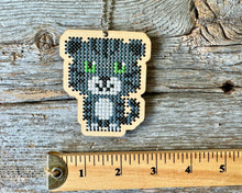 Load image into Gallery viewer, Charcoal cat DIY laser cut wood cross stitch kit