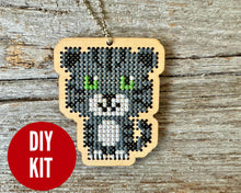 Load image into Gallery viewer, Charcoal cat DIY laser cut wood cross stitch kit