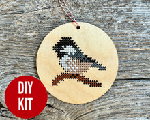 Load image into Gallery viewer, Chickadee cross stitch ornament kit