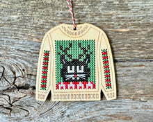 Load image into Gallery viewer, Clarence cat ugly sweater cross stitch kit