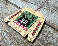 Load image into Gallery viewer, Clarence cat ugly sweater cross stitch kit