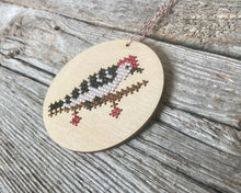 Load image into Gallery viewer, Woodpecker cross stitch ornament kit