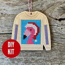 Load image into Gallery viewer, Flamingo ugly sweater cross stitch kit