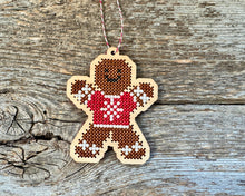 Load image into Gallery viewer, Gingerbread boy ornament cross stitch kit