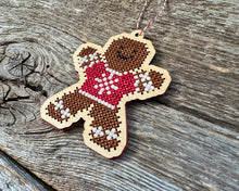 Load image into Gallery viewer, Gingerbread boy ornament cross stitch kit