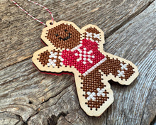 Load image into Gallery viewer, Gingerbread boy ornament cross stitch kit