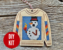 Load image into Gallery viewer, Burning snowman ugly sweater cross stitch kit