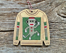 Load image into Gallery viewer, Sock monkey ugly sweater cross stitch kit