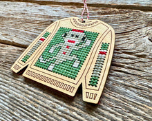 Load image into Gallery viewer, Sock monkey ugly sweater cross stitch kit