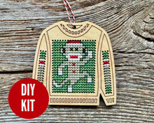 Load image into Gallery viewer, Sock monkey ugly sweater cross stitch kit