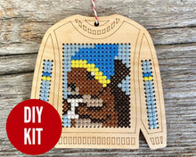 Load image into Gallery viewer, Sippin' squirrel ugly sweater cross stitch kit