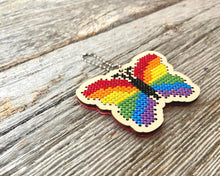 Load image into Gallery viewer, Rainbow butterfly laser cut wood cross stitch kit
