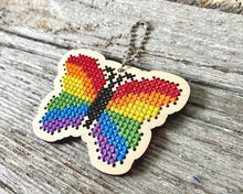 Load image into Gallery viewer, Rainbow butterfly laser cut wood cross stitch kit
