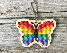 Load image into Gallery viewer, Rainbow butterfly laser cut wood cross stitch kit