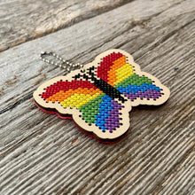 Load image into Gallery viewer, Rainbow butterfly laser cut wood cross stitch kit
