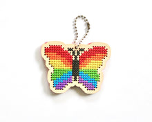 Load image into Gallery viewer, Rainbow butterfly laser cut wood cross stitch kit