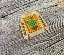 Load image into Gallery viewer, Ugly sweater Christmas cactus cross stitch ornament kit