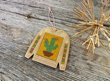 Load image into Gallery viewer, Ugly sweater Christmas cactus cross stitch ornament kit