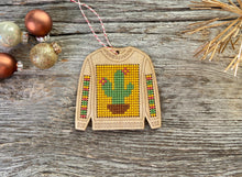 Load image into Gallery viewer, Ugly sweater Christmas cactus cross stitch ornament kit