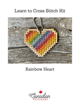 Load image into Gallery viewer, Rainbow heart DIY laser cut wood cross stitch kit
