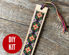 Load image into Gallery viewer, Vintage floral cross stitch wood bookmark kit