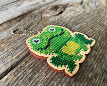 Load image into Gallery viewer, Freddie frog laser cut wood cross stitch kit