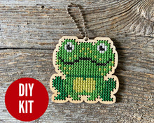 Load image into Gallery viewer, Freddie frog laser cut wood cross stitch kit