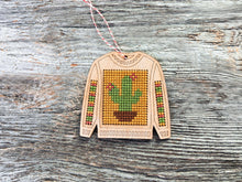 Load image into Gallery viewer, Ugly sweater Christmas cactus cross stitch ornament kit
