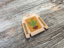 Load image into Gallery viewer, Ugly sweater Christmas cactus cross stitch ornament kit