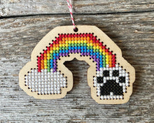 Load image into Gallery viewer, Paw print rainbow cross stitch ornament kit