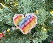 Load image into Gallery viewer, Rainbow heart DIY laser cut wood cross stitch kit