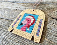 Load image into Gallery viewer, Flamingo ugly sweater cross stitch kit
