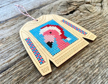Load image into Gallery viewer, Flamingo ugly sweater cross stitch kit