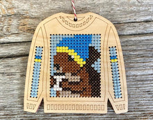 Load image into Gallery viewer, Sippin' squirrel ugly sweater cross stitch kit