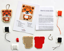 Load image into Gallery viewer, Tiger DIY laser cut wood cross stitch kit