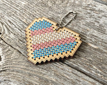 Load image into Gallery viewer, Transgender pride flag heart DIY laser cut wood cross stitch kit