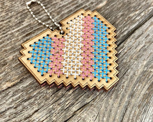 Load image into Gallery viewer, Transgender pride flag heart DIY laser cut wood cross stitch kit