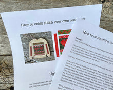 Load image into Gallery viewer, Ugly sweater with Nordic design cross stitch ornament kit