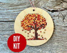 Load image into Gallery viewer, Autumn leaves cross stitch ornament kit
