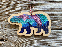 Load image into Gallery viewer, Northern lights bear cross stitch kit
