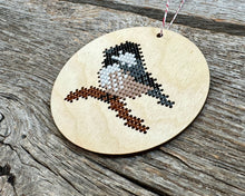 Load image into Gallery viewer, Chickadee cross stitch ornament kit
