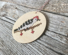 Load image into Gallery viewer, Woodpecker cross stitch ornament kit
